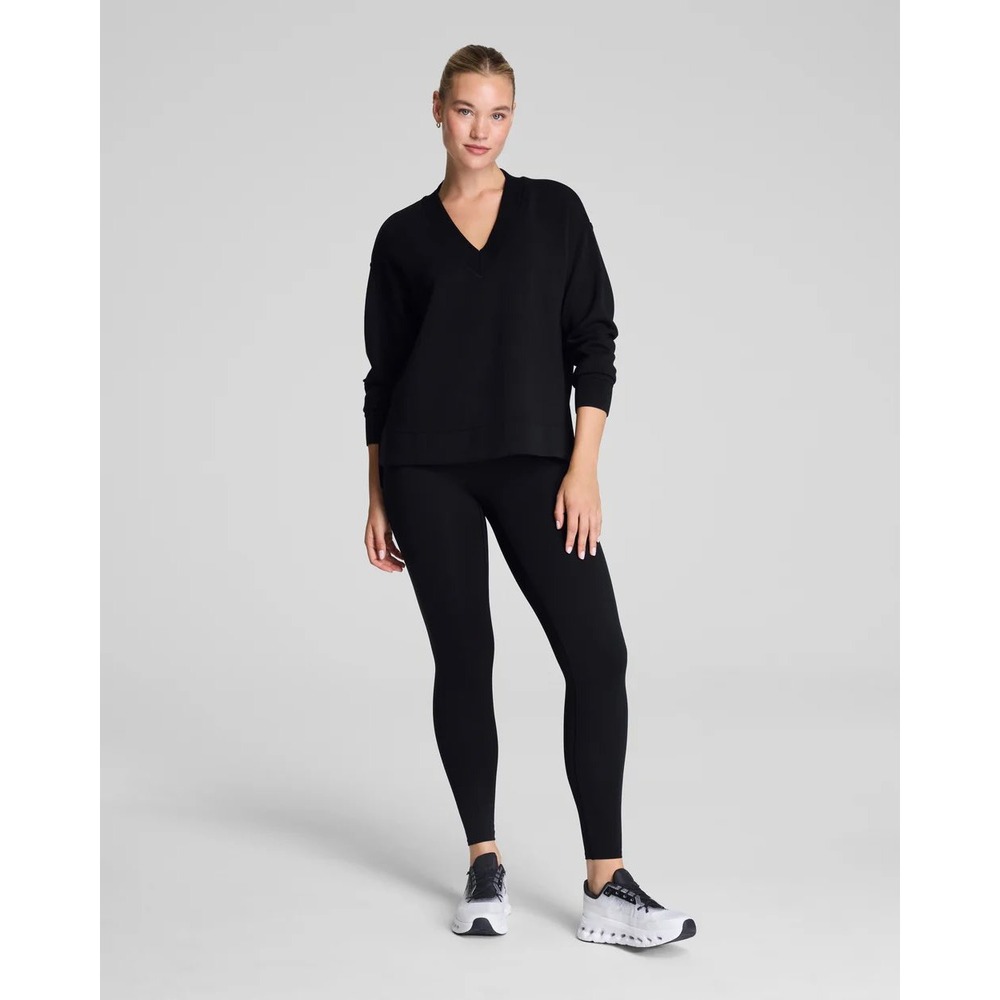 SPANX Black V Neck Sweatshirt Long Sleeve Pullover Top Women Size Medium Stretch